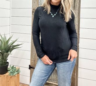 Tribal Long Sleeve Mock Neck Top In Black
