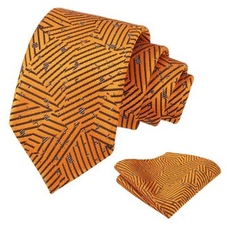 Alizeal Mens 8cm Irregular Patterned Necktie Novelty Party Wedding Business Tie and Hanky Set, Orange