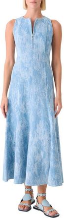 Akris Cotton Jacquard Fit & Flare Midi Dress in Sky Blue Denim at Nordstrom, Size 12