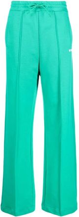 Msgm Casual Groene Katoenen Activewear Broek - Dames - Wijde Broeken - Groen - M - Katoen - Broeken