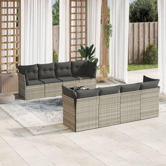 vidaXL Set Muebles Jard&iacute;n 9 Pzas Y Cojines Rat&aacute;n Sint&eacute;tico Gris Claro Vidaxl