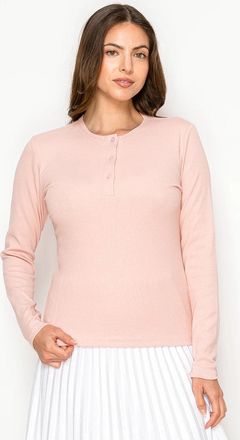 YAL New York Ribbed Cotton Blend Henley Top - Blush