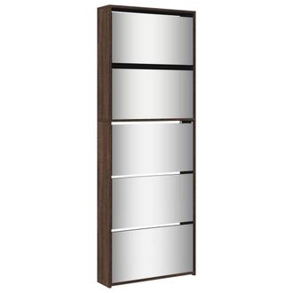 Berkfield Home Shoe Cabinet with Mirror 5-Layer Brown Oak 63x17x169.5 cm