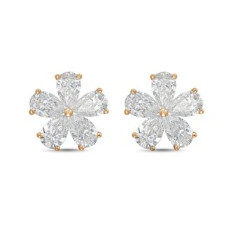 Diana M. Jewels 14kt Rose gold 6.00cts lab grown Pear shaped diamond flower cluster stud earrings