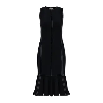 Ami Midi Dresses, female, Black, Size: XS Stitching Detail Ruffled Dress