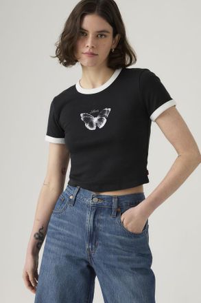 Levi's Camiseta Graphic Mini Ringer - Mujer - M - Negro / Butterfly Pirate Black