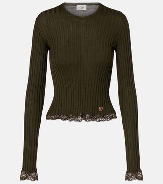 Saint Laurent Lace-trimmed wool, cashmere, and silk top