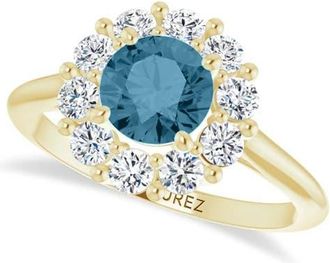 Allurez Round Lab Aquamarine & Diamond Halo Ring 14K in 1.25Ct/yellow Gold at Nordstrom, Size 5.5