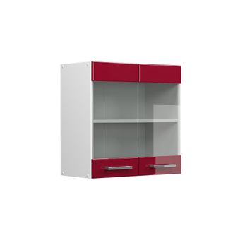 Vicco Armario De Cocina Con Vidrio R-line, Rojo Burdeos Alto Brillo, 60 Cm Vicco