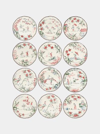Laboratorio Paravicini Chinoiserie Ceramic Dinner Plates - 10in/26cm (Set of 12)