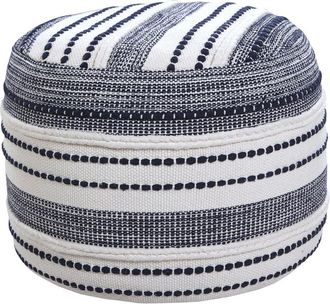 LR Home Evelyn Navy/Ivory Striped Hand-Woven Ottoman Pouf