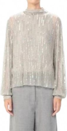 Maria Cher Lagui Lark Long Sleeve Mock Neck Blouse In Silver