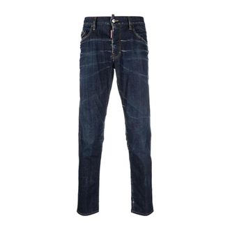 Dsquared2 Jeans, Heren, Blauw, XS, Katoen, Cleached Effect Jeans met Knoopsluiting