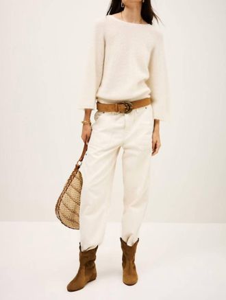 BA&SH Isaac Reversible Beaded Knit Sweater In Beige