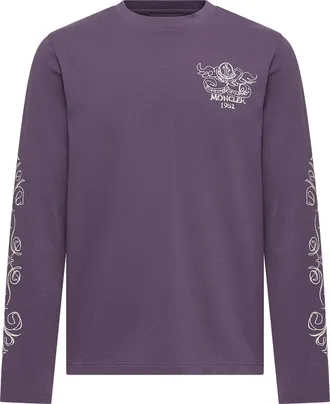 Moncler Moncler Logo Motif Cotton Long Sleeve T-shirt, Men, Purple, Size: 3xl