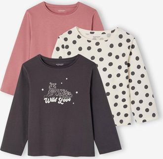 Vertbaudet 3er-Pack M&auml;dchen Shirts mit Print BASICS Oeko-Tex malve