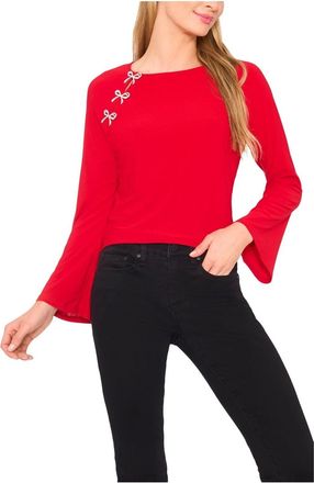 CeCe by Cynthia Steffe Top Womens Mulberry Red Bow Embellished Kimono Sleeve Blouse GBO3624