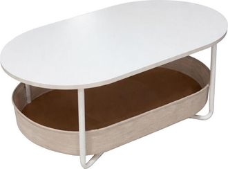Relaxdays Relaxdays Mesa De Centro Oval Con Cesta De Tela Y Almacenaje, 55x100x45 Cm, Mdf Y Hierro, Blanco-beige