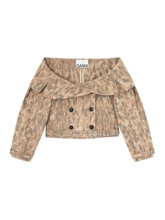 Ganni Printed Stretch Cotton Open Collar Jacket