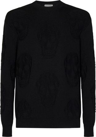 Alexander McQueen Zwarte Truien met Textuur en Skulls - Heren - Ronde hals truien - Zwart - L - Katoen - Truien & Vesten