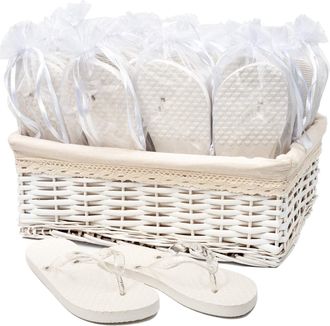 MODO Wedding/Party Flip Flops in Wicker Basket - 20 Pairs (Cream/Ivory)