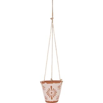 Foreside Home And Garden Lana Floral Terracotta Hanging Planter in White at Nordstrom