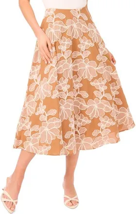Ted Baker Ida Floral Embroidered Cotton Midi Skirt in Almond at Nordstrom, Size 14