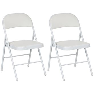 HOMCOM 2 Pack Padded Folding Chairs With Cushioned Seat And Metal Frame White - White | TJ Hughes