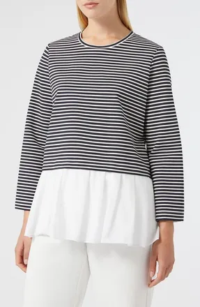 Marina Rinaldi Liuti Stripe Poplin Hem Sweatshirt in Navy at Nordstrom, Size Xx-Large