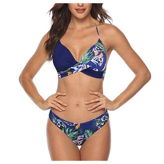 Generic Womens Sexy Bikini Sets 2024, Swimming Costume Women Two Piece Swimsuits Front Cross Halterneck Bathing Suits Color Block Print Push up Bikinis Padded