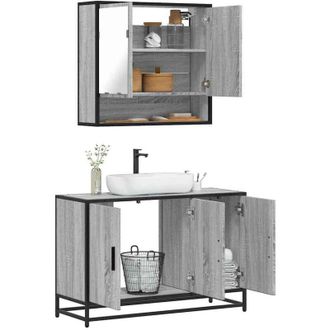 vidaXL Set De Muebles De Ba&ntilde;o 2 Pzas Madera Contrachapada Gris Sonoma Vidaxl