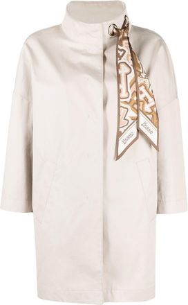 Herno scarf-embellished parka coat - women - Cotton/Polyester/Acetate/Silk - 42 - Neutrals
