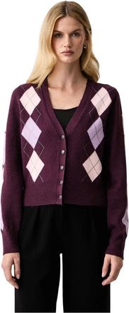 Guess Gracie Argyle Vest - Dames - Truien - Paars - Maat: L Nylon