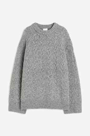 H&M Oversized Pullover mit Zopfmuster - Grau