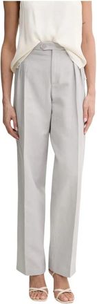 Twinset Diagonale Katoen-Linnen Broek - Dames - Wijde Broeken - Grijs - M - Katoen - Broeken