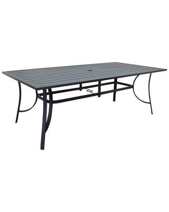 Courtyard Casual Santa Fe 84In X 42In Rectangle Aluminum Dining Table With Slat Top And Umbrella Hole