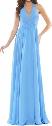 Colors Dress Chiffon Halter Gown In Blue
