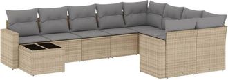 vidaXL Juego De Sof&aacute;s Jard&iacute;n Con Cojines Beige 10 Pzas Rat&aacute;n Sint&eacute;tico Vidaxl