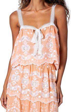 Miguelina Kaila Floating Flower Voile Embroidery Tank In Apricot
