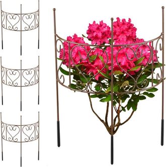 Relaxdays Relaxdays Plant Support, Set of 4, Semi-Circular, Flower Holder, for Shrubs & Perennials, 41.5 x 31 cm, Steel, Brown