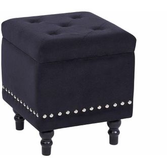 Beliani Pouf contenitore in velluto nero 37 x 37 cm poggiapiedi classico Loretto