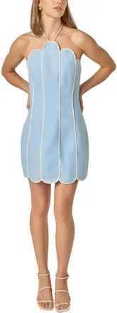 English Factory Scalloped Halter Minidress in Blue/off White at Nordstrom, Size X-Large