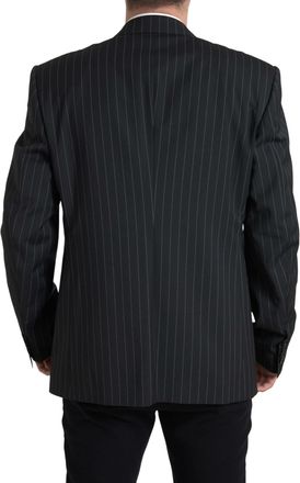 Dolce & Gabbana Mens Black Stripe Single Breasted Sicilia Blazer Polyester Clothing