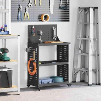vidaXL Carro De Herramientas Con Estante Negro 65 X 35 X 111 Cm Vidaxl
