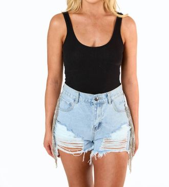 BuddyLove Raven Rhinestone Denim Shorts In Light Wash