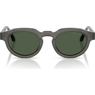 Armani 47mm Round Sunglasses in Brushed Green /Dark Green at Nordstrom