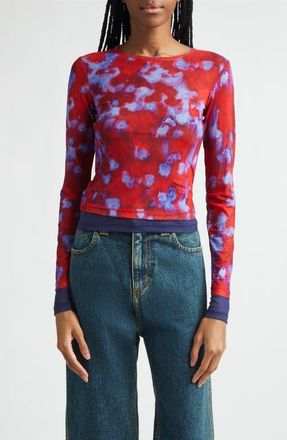 ECKHAUS LATTA Duet Double Layer Micromesh Long Sleeve Top in Burst at Nordstrom, Size X-Large