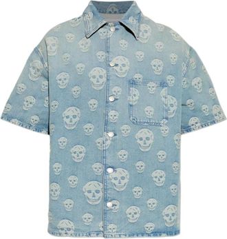 Alexander McQueen Overhemden, Heren, Blauw, L, Katoen, Short Sleeve Shirt