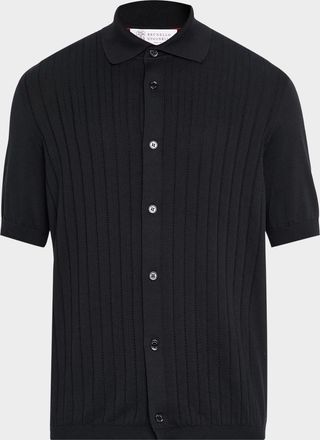 Brunello Cucinelli Mens Cotton Rib Short-Sleeve Shirt