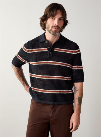 Only & Sons Mens Crochet knit striped Polo Shirt
